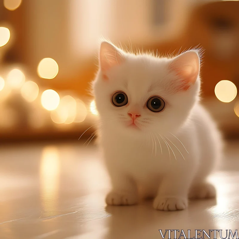 Cute White Kitten with Soft Lighting AI Image