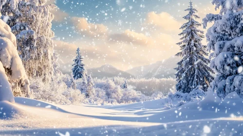 Serene Snowy Landscape with Snowfall