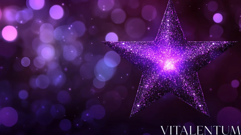 AI ART Shiny Star in Purple Glitter and Bokeh Background