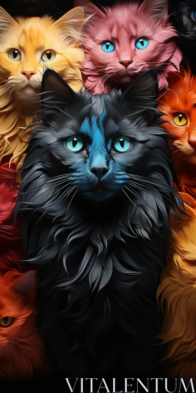 Group of Colorful Cats with Detailed Fur AI Image