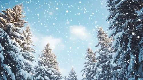 Peaceful Snowfall in a Pine Forest