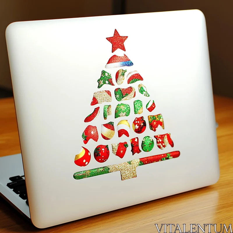 Festive Laptop with Christmas Tree Design AI Image