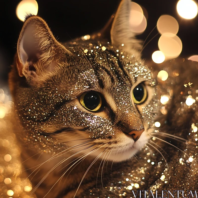 Sparkling Glitter Cat Close-Up AI Image