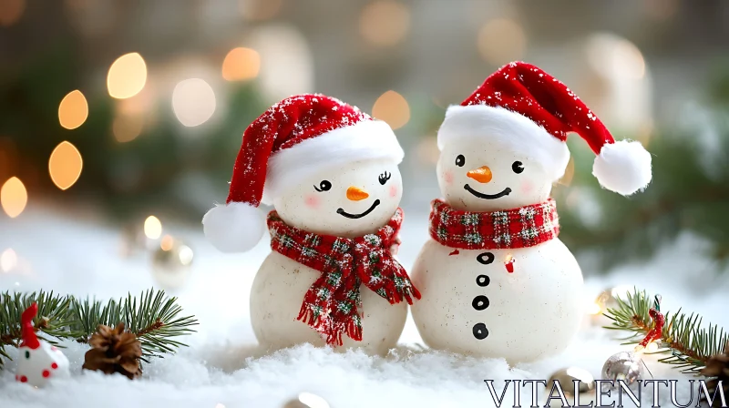 Adorable Holiday Snowmen in Winter Wonderland AI Image