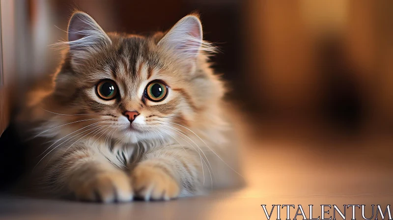 Close-Up of an Adorable Fluffy Kitten AI Image