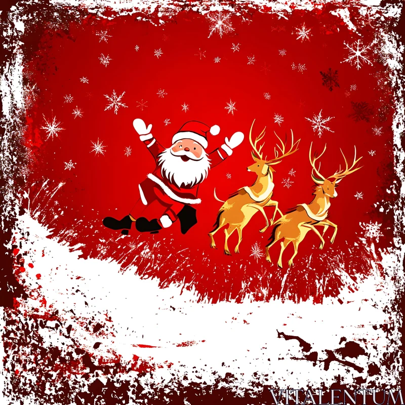 Joyful Santa and Reindeer in a Christmas Wonderland AI Image