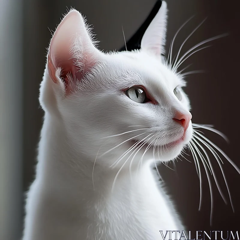 Beautiful White Cat Profile with Pink Ears AI Image