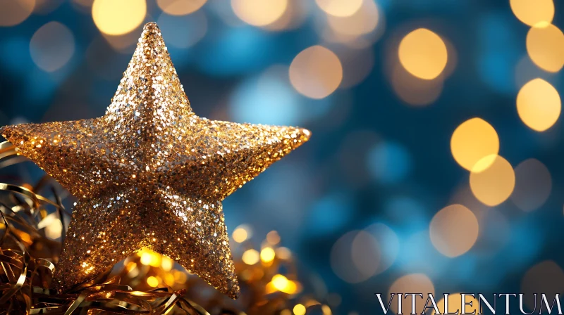 AI ART Holiday Star with Golden Glitter and Bokeh Lights