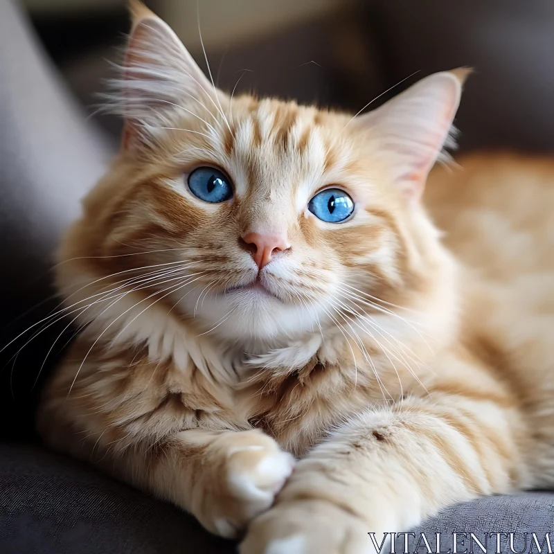 Close-Up of Ginger Feline with Blue Eyes AI Image