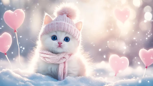 Cute Kitten in Winter Wonderland