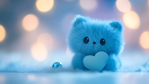 Cute Blue Bear Plush Toy Holding a Heart