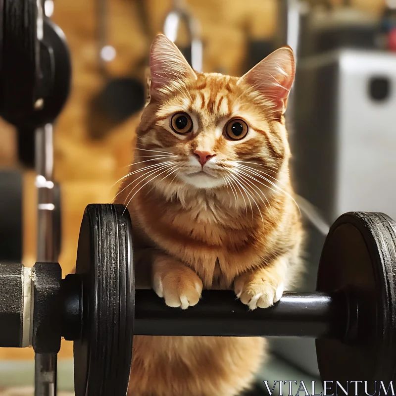 Curious Ginger Cat on Workout Equipment AI Image