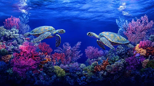 Graceful Sea Turtles Amongst Coral Reefs