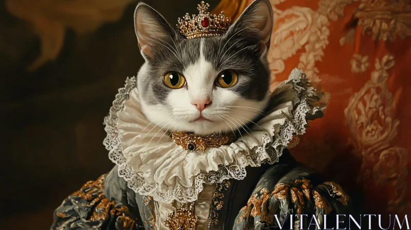 Noble Cat Portrait with Luxurious Attire AI Image