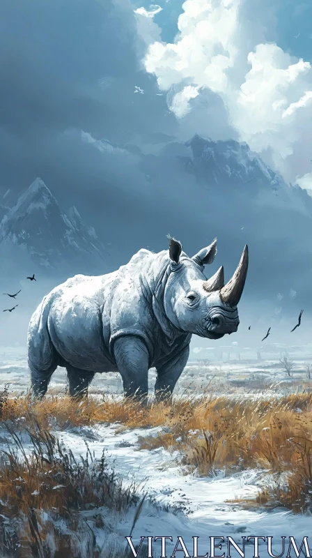 Rhinoceros in Snowy Landscape AI Image