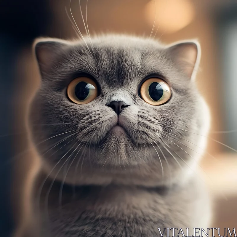 Expressive Grey Cat Staring AI Image