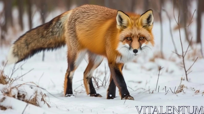 AI ART Graceful Red Fox Walking in Snow - Captivating Wildlife Image