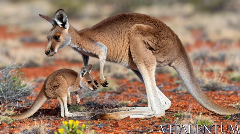 Kangaroo and Joey: A Heartwarming Wildlife Moment AI Image