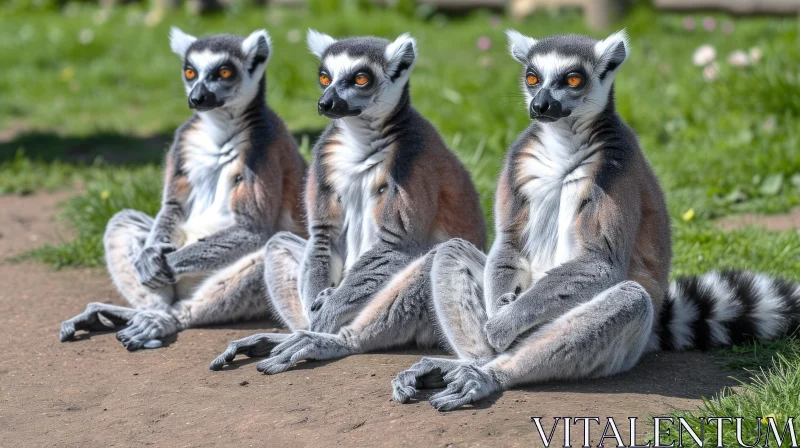 Three Lemurs Sitting in a Row | Nature Photography AI Image