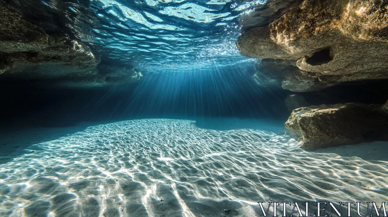 Sunlit Underwater Cave Scene AI Image