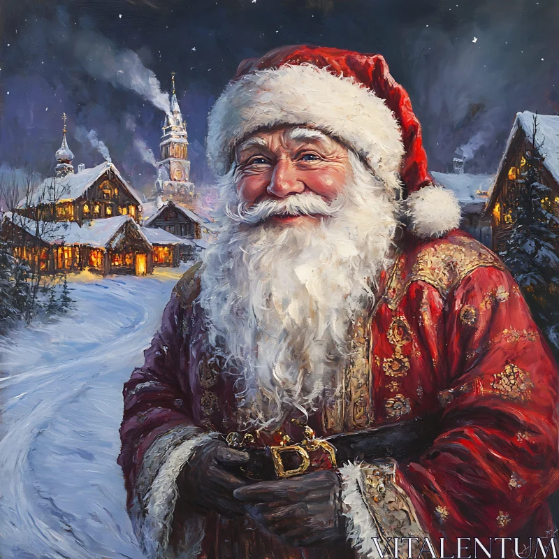 Festive Santa Claus in Winter Wonderland AI Image