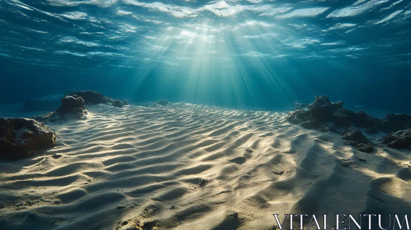 Serene Underwater View with Sunlit Ocean Floor AI Image