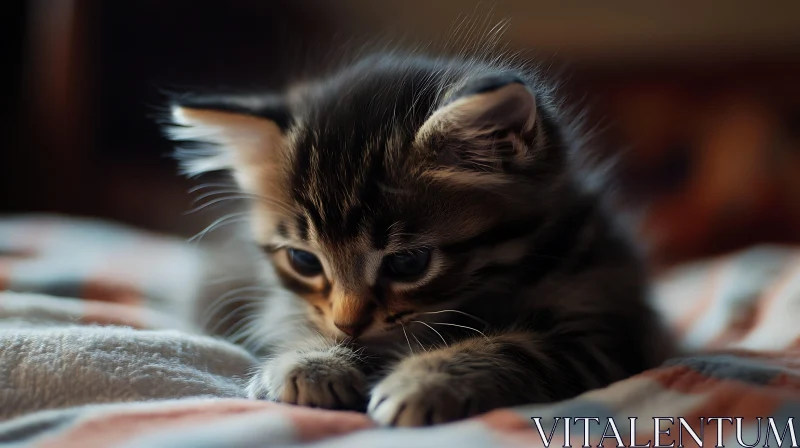 Curious Kitten on Cozy Blanket AI Image