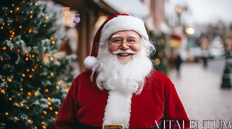 Smiling Santa Claus by Christmas Tree AI Image