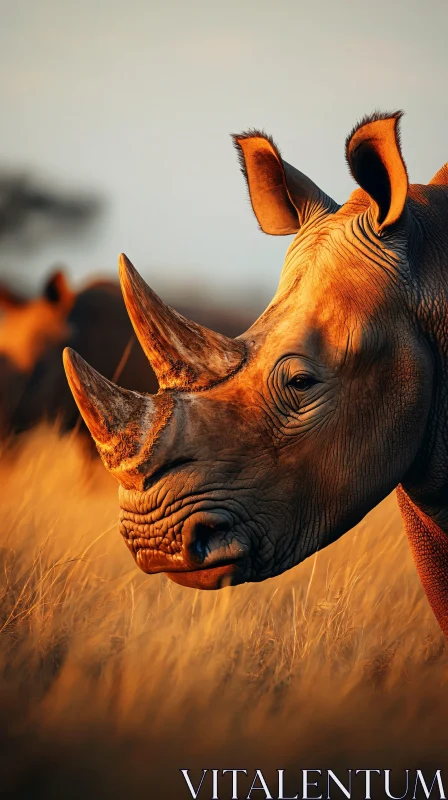 Golden-Hued Rhinoceros in Natural Habitat AI Image