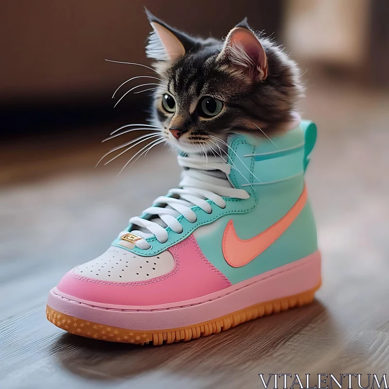 Adorable Kitten Nested in a Vibrant Sneaker AI Image