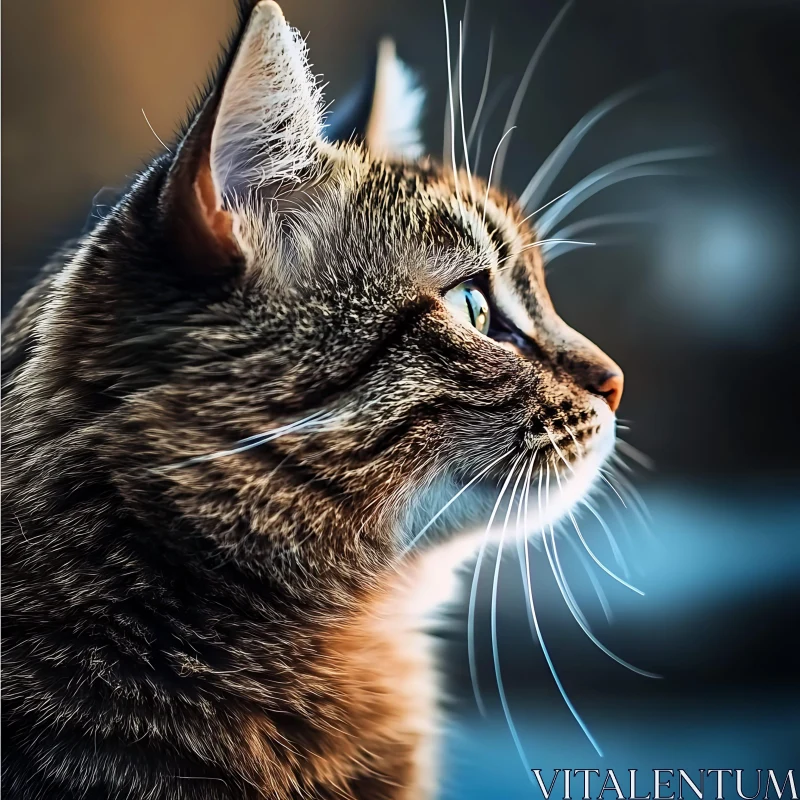 Tabby Cat in Profile with Focused Whiskers AI Image