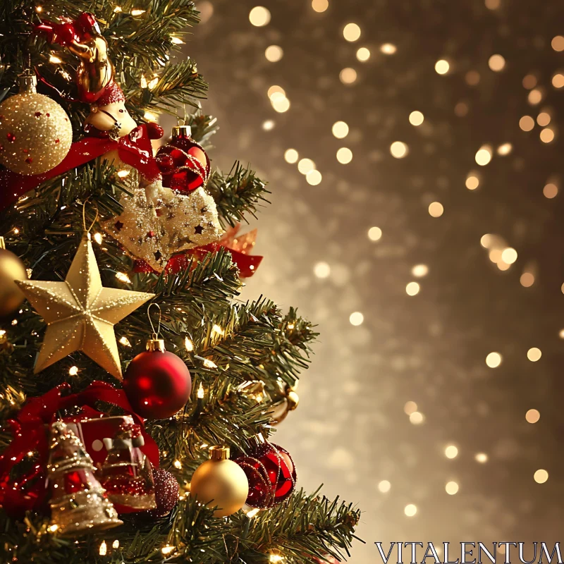 Festive Christmas Tree with Glittering Decorations and Warm Lights AI Image