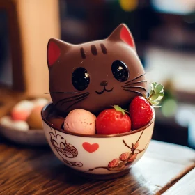 Adorable Chocolate Cat in a Dessert Bowl