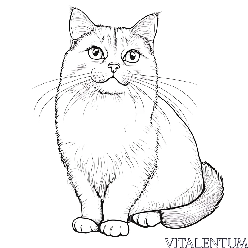 Line Art of a Sitting Cat AI Image