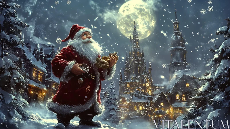 Santa Claus in Snowy Winter Night AI Image