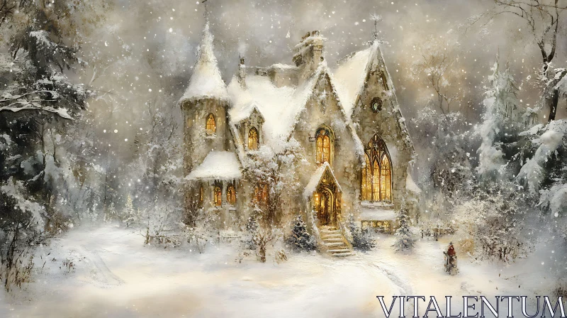 AI ART Snow-Covered Gothic House with Warm Lights