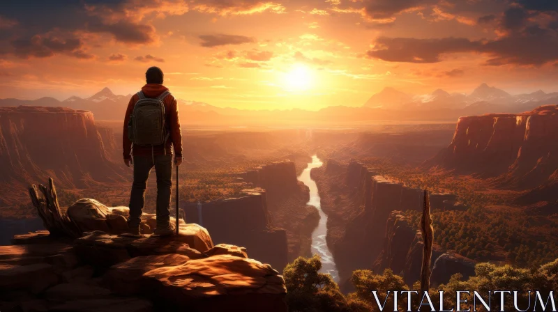 Captivating Sunset Scene: Person on Cliff Witnessing the Beauty of Nature AI Image