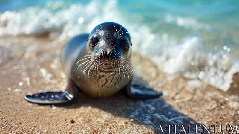 Close-up of a Seal Pup on a Beach | Captivating Wildlife Photography AI Image