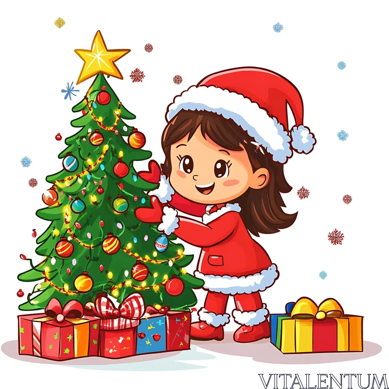 Festive Joy: Child Adorning Christmas Tree AI Image