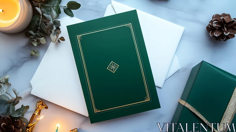 AI ART Sophisticated Green Gift Box and Candle Setup