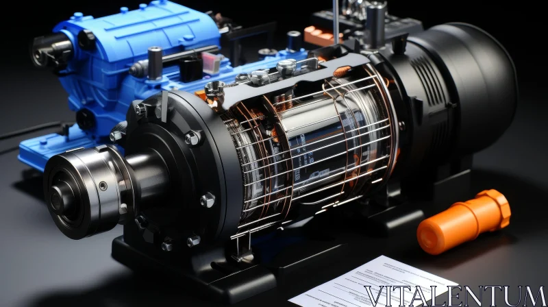 Electric Motor in Black and Blue | Technology Image AI Image