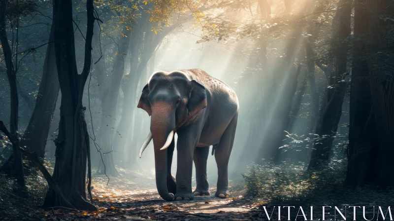 Elephant Walking Through Forest - Enchanting Nature Photograph AI Image