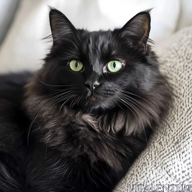 Beautiful Black Cat Laying Down AI Image