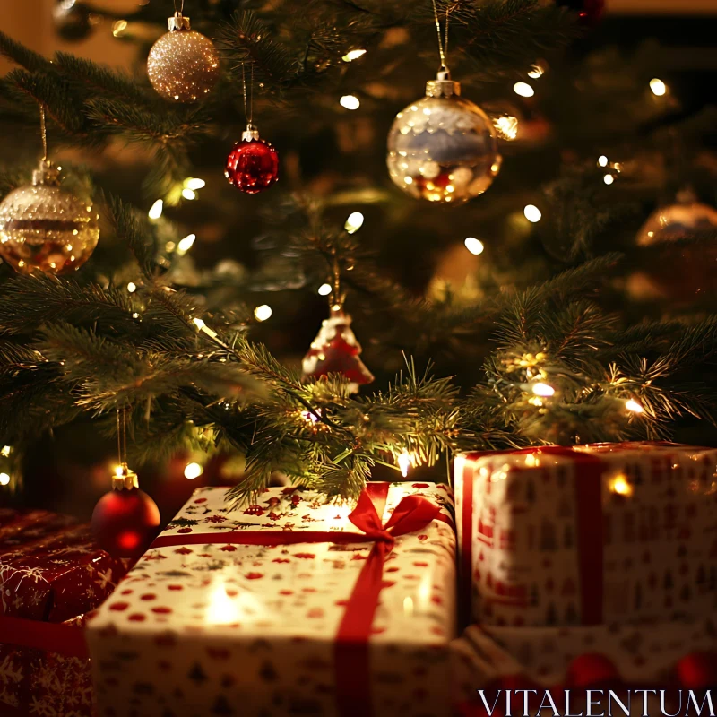 Holiday Tree with Presents and Decorations AI Image