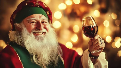 Festive Santa Claus with a Wine Glass