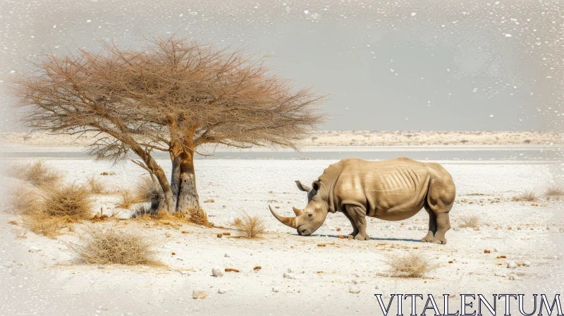Majestic Rhino in Desert: A Captivating Natural Habitat Scene AI Image