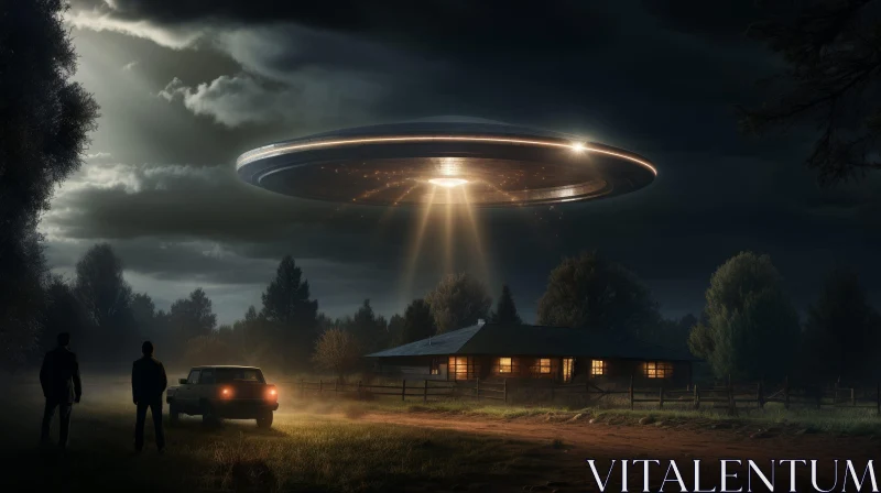 AI ART Mysterious UFO sighting at rural house