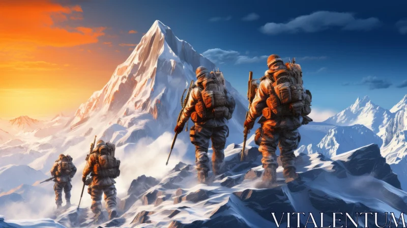 Soldiers in Wintery Mountains: A Conceptual Digital Art Masterpiece AI Image