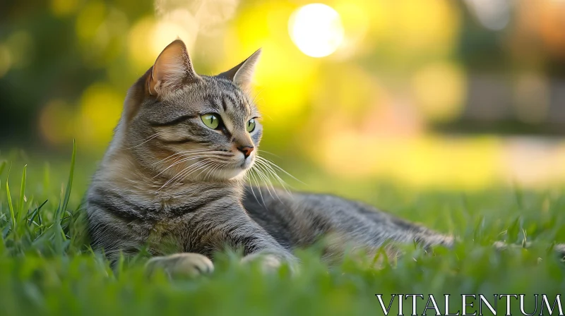 Tranquil Grey Tabby Cat in a Lush Garden AI Image