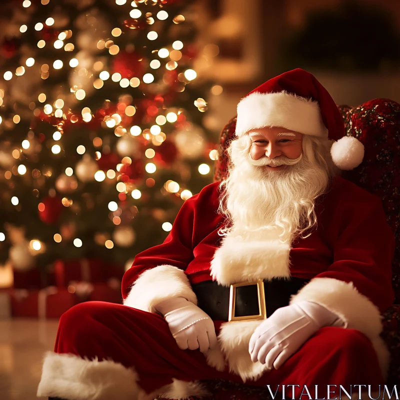 Jolly Santa by the Christmas Tree AI Image